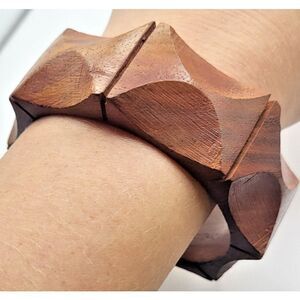 Bohemain Chunky Carved Wooden Bangle Bracelet 7.8in